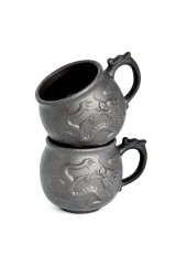 Набір з 2-х кружок 'Лун-дракон', темний, 200 мл — ісинська глина ручної роботи.