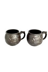 Набір з 2-х кружок 'Лун-дракон', темний, 200 мл — ісинська глина ручної роботи.